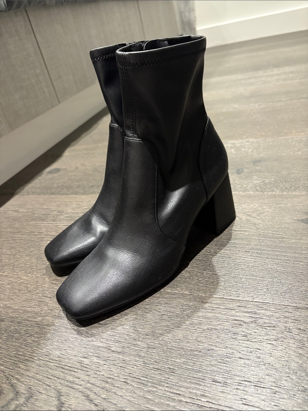 Aldo Black Square Toe Block Heel Ankle Boots